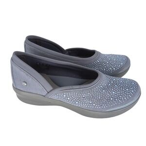 Bzees Fusion Slip On Wedge Loafers Women 10W Blue Gray Rhinestone Comfort Shoe